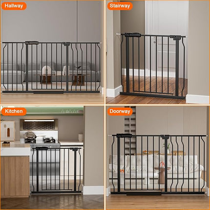 HOOEN 30" Tall Extra Wide Baby Gate for Doorways Stairs 53 to 57.5 Inch Large Long Wide Pressure Mounted Pet Dog Gate Walk Through Child Safety Gate with Extension Kit