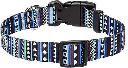 Dog Collar with Bohemia Floral Tribal Geometric Patterns - Soft Ethnic Style Collar Adjustable for Small Medium Large Dogs (Bohemian Blue,XS)