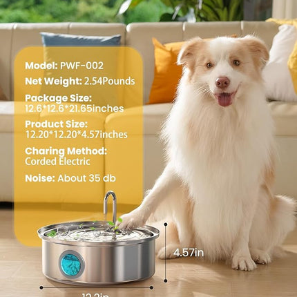 oneisall Dog Water Fountain for Large Dogs,7L/230oz/1.8G Stainless Steel Dog Fountain Super Quiet with Triple Filtration,Great for Large Dogs (PWF002 Dog Fountain +6Sets Filters)