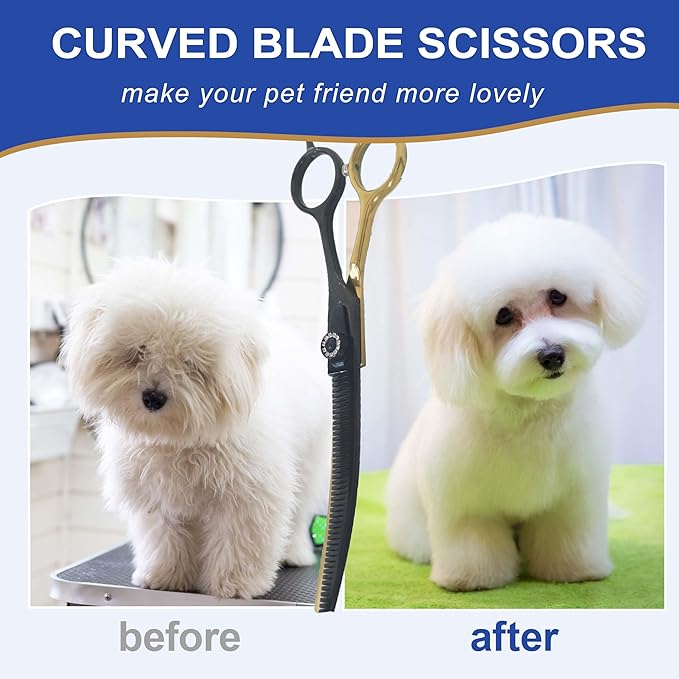 7" Curved Thinner Dog Scissor, Curved Blender Scissors, 40 Teeth, 30% Thinning Rate, Professional Pet Shear for Groomer, Ergonomic Dog Grooming Scissor, Dogs Shear for Grooming