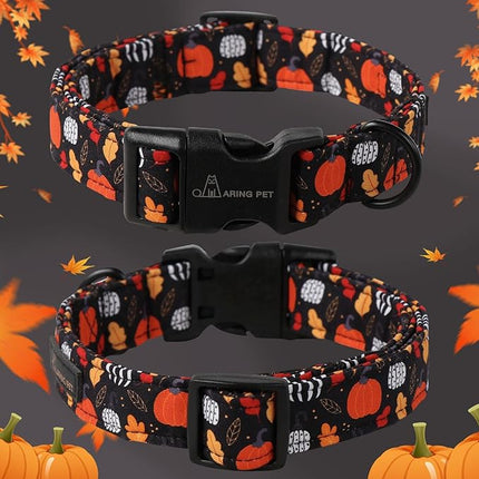 ARING PET Halloween Dog Collar, Cute Black Pumpkin Leaves Halloween Party Cotton Lightweight Pet Collars with Quick Release Buckle for Puppy Small Medium Large Boy Girl Dogs-XS