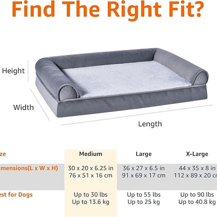 Amazon Basics Living Room Couch Dog Bed with Premium Foam, Pressure-Relief Support for Dogs up to 30lbs, Machine Washable Cover, Medium Sized (30" x 20"), Grey