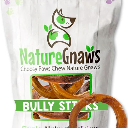 Nature Gnaws Bully Stick Rings for Dogs (5 Count) - Long Lasting for Aggressive Chewers - Natural Beef Dog Chew Bones - Rawhide Free