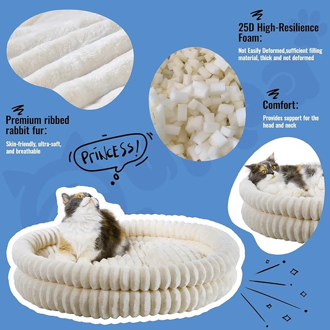 Washable Cat Bed Donut Dog Beds for Small Dogs with Corduroy Fleece Super Soft Pet Bed for Puppy and Kitten,27 * 27 * 6 in