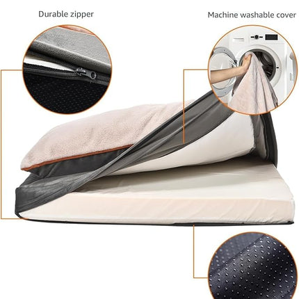 Amazon Basics Dog Bed with Cooling Gel Memory Foam, Pressure-Relief Support for Dogs up to 90lbs, Non-Slip Bottom, Machine Washable Cover, Extra Large Sized (40" x 30"), Grey