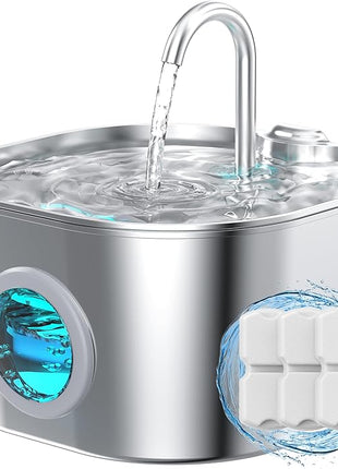 Cat Water Fountain Stainless Steel: Pet Fountains for Cats/Dog Indoor Automatic Waterer Bowls for Drinking Small Animal Water Dispenser Metal Pets Watering Faucet Bottle Auto Kitty Watering Supplies