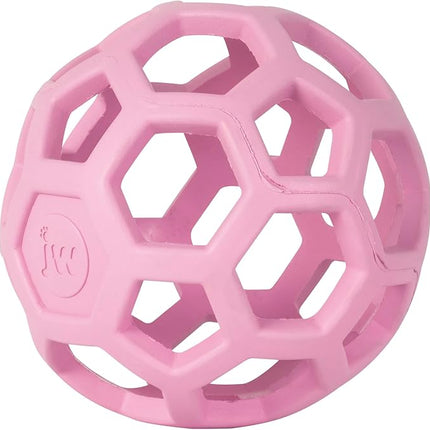 JW Pet HOL-ee Roller™, Dog Toy Puzzle Ball, Natural Rubber, Medium (4.5” Inch Diameter), Pink