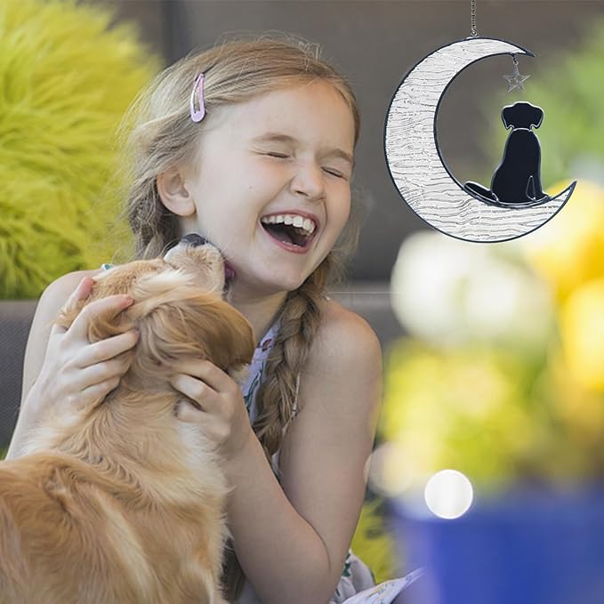 Stained Glass Dog Memorial Gifts for Dog Lovers, Pet Memorial Gifts Dog Decor Stained Glass Window Hanging Suncatcher for Window Loss of Dog Sympathy Gift Pet Loss Gifts for Mom, Grandma