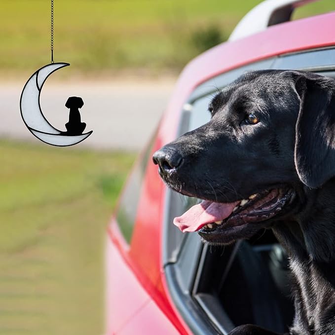 BOXCASA Dog Memorial Gifts for Dog Lovers,Dog on Moon Stained Glass Window Hanging for Suncatcher,Loss of Dog Sympathy Gift for Dog Lovers, Pet Memorial Sympathy Gifts