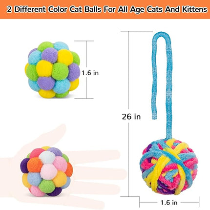 Retro Shaw Cat Toys Balls, 6Pcs Woolen Yarn Cat Ball Toy with Bell Inside, Interactive Kitten Toys for Indoor Cats Kitty, Chew Toys Jingle Pompom Ball with String