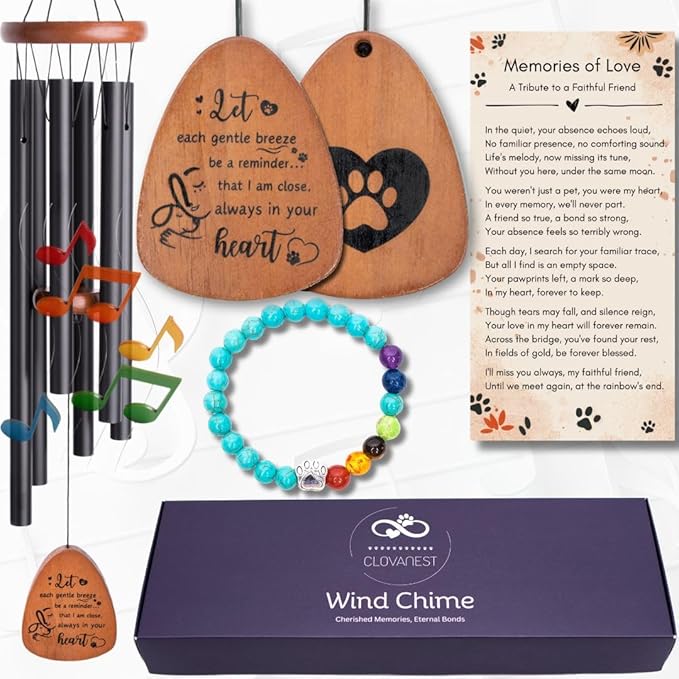 Pet Memorial Wind Chime (28 Inches), Loss of Pet Sympathy Gift Dog, Rainbow Bridge, Pet Memorial Gifts for Dogs, Remembrance, Bereavement Memory Gifts Dogs, passing away gift, Dog Wind Chimes Memorial