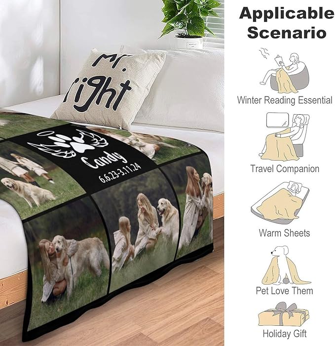 Artsadd Dog and Cat Memorial Gifts, Pet Loss Memorial Blanket, Custom Dog Blanket, Personalized Pet Remembrance Gifts, Loss of Pet or Cat Remembrance Sympathy Grief Condolence Bereavement Gifts