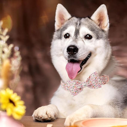Easter Dog Collar with Bow Tie - Pink Easter Bunny Bowtie Dog Collar Adjustable Heavy Duty Spring Easter Dog Collars for Small Medium Large Dogs S