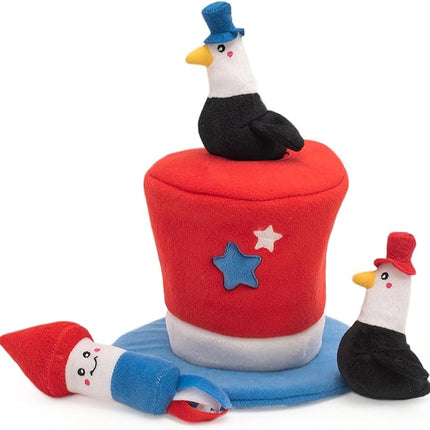 ZippyPaws Americana Top Hat Burrow - Patriotic Interactive Dog Toys for Boredom, Hide & Seek Dog Gifts & Puppy Toys, Colorful Squeaky Pearl Harbor Day Dog Toys for Small & Medium Dogs