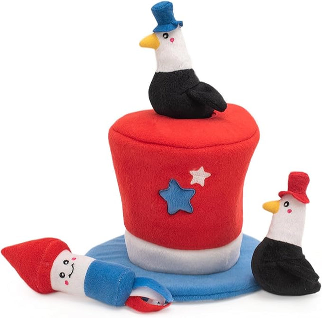 ZippyPaws Americana Top Hat Burrow - Patriotic Interactive Dog Toys for Boredom, Hide & Seek Dog Gifts & Puppy Toys, Colorful Squeaky Pearl Harbor Day Dog Toys for Small & Medium Dogs