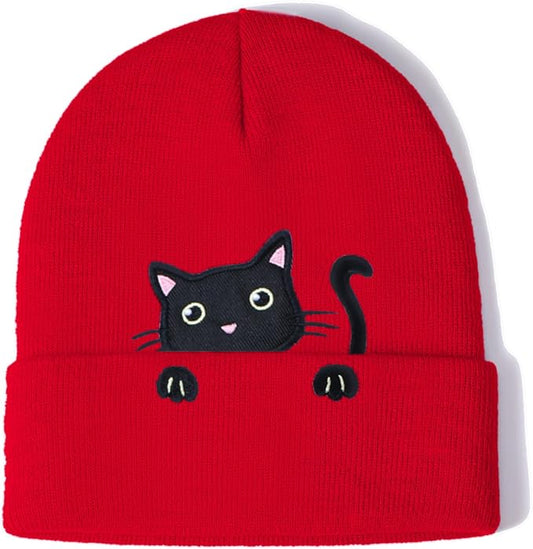 Women’s Cat Beanie Cute Cat Lover Gifts Animal Knitted Hats Christmas Stocking Stuffers for Women Girls