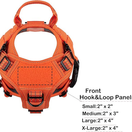 ICEFANG Tactical Dog Harness, Small Size,2X Metal Buckle,Working Dog MOLLE Vest with Handle,No Pulling Front Leash Clip,Hook and Loop Panel (Orange,S (Pack of 1))