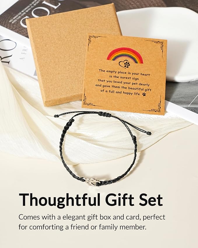 Pet Memorial Gifts for Loss of Dog, Paw Print Rainbow Sympathy Bridge Card Bracelet for Beloved Dog Cat, Pet Died Cats Death Dogs Lost Memorial Bracelet Women Men Pass Away Bereavement Thoughtful Gift