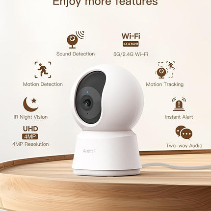 ARENTI 5G Indoor Security Camera, 4MP Pet Camera with Speaker for Dog/Cat, Baby Monitor with Phone App, Dual-Band WiFi, Auto Tracking, Super Night Vision, 2-Way Talk, Cloud & SD Card Storage(P2Q)