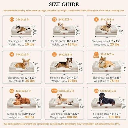 Comfort Expression Orthopedic Dog Bed for Large Dogs 38x25 Inch, Waterproof Supportive Egg Crate Foam Large Pet Bed with Removable Bolsters, Dog Couch with Washable Cover & Non-Slip Bottom, Beige