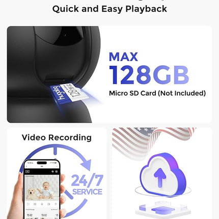 Hugolog 4K 8MP Indoor Pan/Tilt Security Camera with Auto-Focus,Ideal for Baby Monitor/Pet Camera/Home Security,Starlight Color Night Vision,Human/Pet AI,Two-Way Audio,US Cloud,Compatible with Alexa