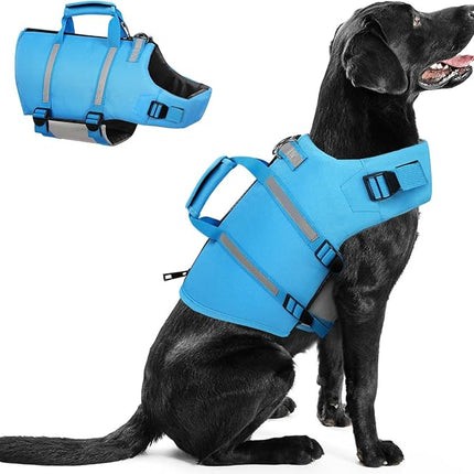 Queenmore Dog Life Jacket, XL Dog Life Vest,High Floating Pet Life Vest for Swimming,Lightweight Adjustable Puppy Life Preserver for Boating,Dog Water Vest with Back Zip,Rescue Handle,Hook (Blue XL)
