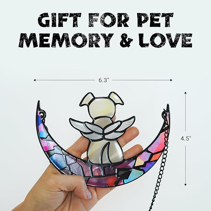 Stained Glass Angel Window Hangings Suncatcher Dog Memorial Gifts for Loss of Dog, Pet Memorial Gifts for Dogs, Loss of Dog Sympathy Gift, Dog Bereavement Gift, Memorial Dog Passing away Gifts
