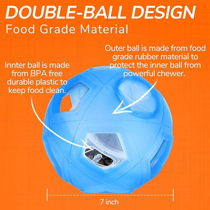 LumoLeaf Dog Treat Ball Toy, 7” Interactive Puzzle Feeder for Medium & Large Dogs, Treat Dispensing Toy with Adjustable Difficulty, Mental Stimulation & Slow Feeding, Blue, 18cm