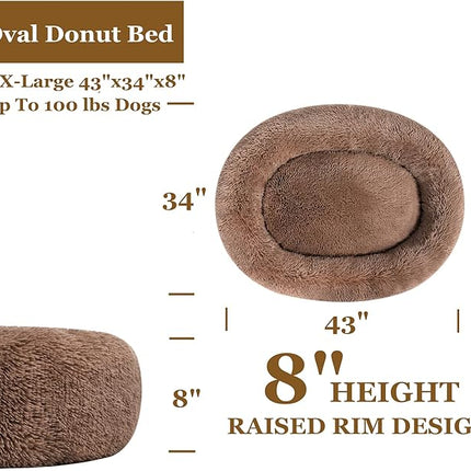 Coohom Oval Calming Donut Cuddler Dog Bed,Shag Faux Fur Cat Bed Washable Round Pillow Pet Bed(30"/36"/43") for Small Medium Dogs (XXL(43"x34"x8"), Camel)