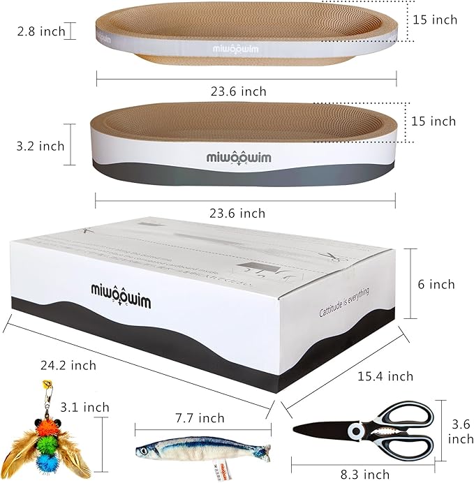 3PCS 23.6 Inch Extra Large Cat Scratcher Bed,Big Cats Box with Corrugated Scratch Pad, Scratching Lounge Bed,Oval Shape Cat Scratcher Bowl