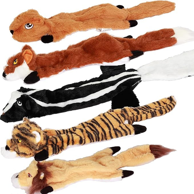 Dog Squeak Toys 5 Pack,No Stuffing Plush Dogs Chew Toys for Small Medium Large Breed Chewer Squeaky Toys Durable Puppy Teething Toys Stuffless Puppy Toys for Boredom