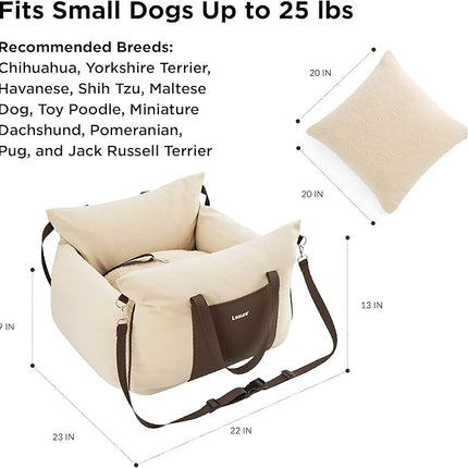 Lesure Small Dog Car Seat for Small Dogs - Dog Booster Seat for Car with Waterproof Bottom, Clip-On Safety Leash and Thickened Memory Foam Filling, Pet Carseat Puppy Travel Carrier Bed, Beige