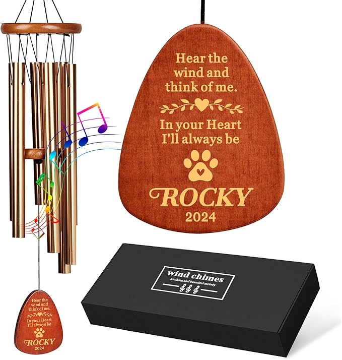 Personalized Dog Memorial Gifts for Loss of Dog Pet Memorial Gifts for Dogs Memory Wind Chimes for Loss of Loved One Dogs Sympathy Bereavement Gift Wind Chimes for Outside(Design 2, Champagne Gold)