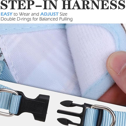 EXPAWLORER Classic Plaid Puppy Harness - Small Dog Harness and Leash Set - Dog Collar and Leash Set with AirTag Holder, Soft Padded Step in Dog Vest Harness No Pull Reflective for Outdoor, Blue XXS