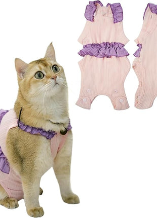 Cat Recovery Suit,Kitten Onesie After Surgery,E-Collar Alternative for Abdominal Wound and Skin Diseases,Soft Breathable Bodysuit After Spay（Pink-s）