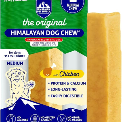 Himalayan Dog Chew Original Yak Cheese Chew, Chicken, 1 Medium Stick, 2.3 oz, Gluten Free, Healthy Treats, Grain & Lactose Free 100% Natural, Long Lasting, for Dogs Under 35 lbs