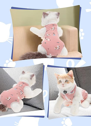Cat Recovery Suit, Soft Breathable Cat Surgeries Suit, Cat Onesie for Cats After Surgeries, Prevents Licking Wounds, M, Pink