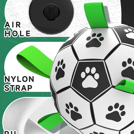 QDAN 10 Inch Gaint Dog Soccer Ball with Straps, Durable Big Dogs Balls, Outdoor Large Dog Toys, Herding Balls for Dogs, FloatingToy, Birthday Gifts (10 Inch)