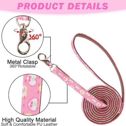 EXPAWLORER Valentine's Day Dog Collar and Leash Set - Pink Heart Dog Bow Tie and Dog Bandana Collar with Bell, Dog Leash Tangle Free, Adjustable Collars for Small Dogs Cats, Holiday Ideal Gift, S