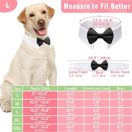 Dog Bow Tie, KOOLMOX Pet Bowtie Collar Black, Adjustable White Pet Tuxedo Collar with Black Dog Neck Bow Tie for Medium Large Boy Dogs Wedding Formal Tuxedo Suit Tux Outfits Birthday Costumes