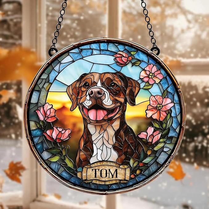 Custom Dog Portrait Stained Glass Light Catcher, Pet Memorial Stained Glass Photo Light Catcher, Staineds Glass Dog Memorial, Loss of Dogs Sympathy Gift Personalized, Pet Loss Gift /1