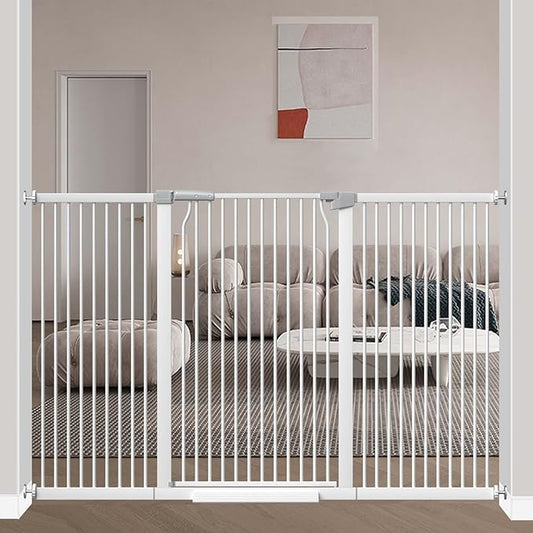 40.5" Extra Tall Baby Gate Pressure Mounted, 65.8"-68.5" Extra Wide Dog Pet Gate Indoor for Doorway, Metal Long Safety Child Gate, Auto Close Swinging Baby Gate for Kids Stairs, White