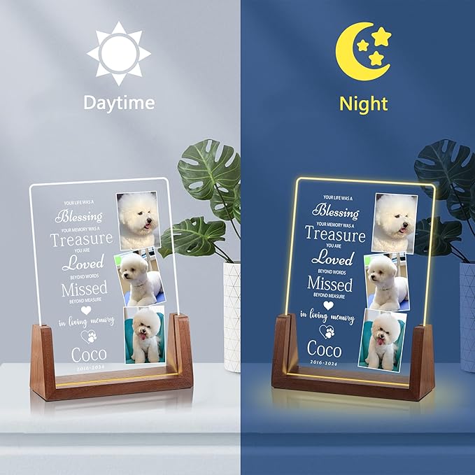 Customized Dog Memorial Gifts for Loss of Dog, Pet Memorial Gifts for Dogs, in Memory of Dog,Pet Sympathy Gifts for Dogs, Pet Memorial Gifts Cat, Dog Memorial Acrylic Night Light, Pet Loss Gifts