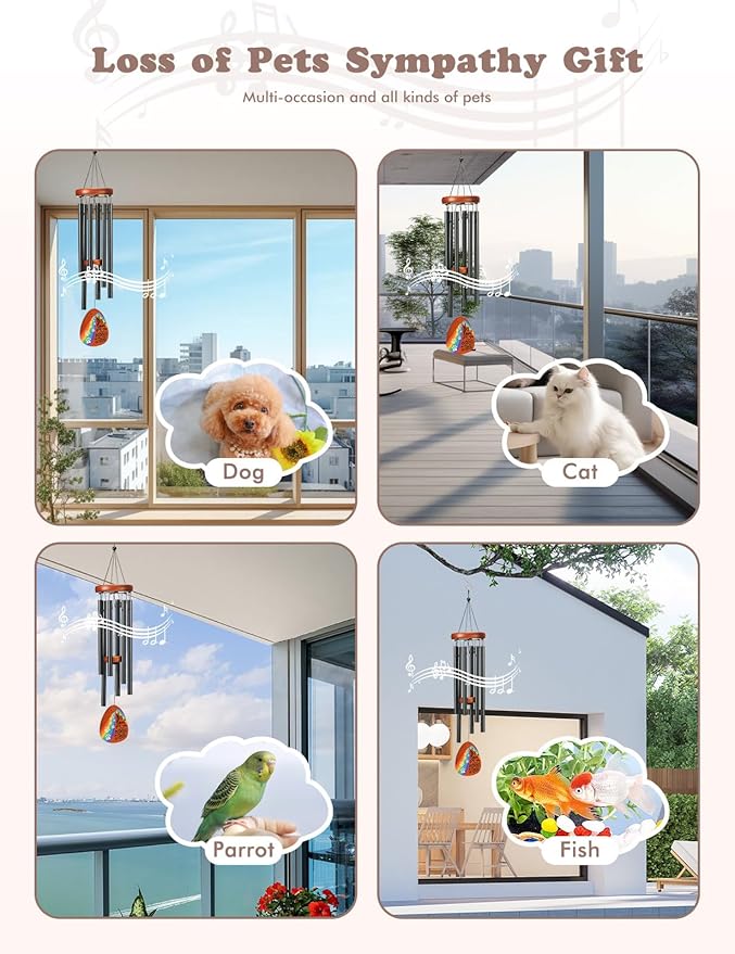 Dog Memorial Gifts for Loss of Dog, Pet Memorial Gifts for Dogs, 26" Pet Memorial Wind Chimes for Loss Dog, Loss of Dog Sympathy Gift, Dog Wind Chime with Rainbow Bridge for Outside Garden Patio