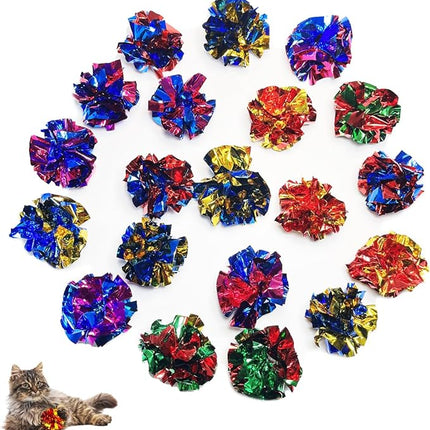 Cat Toys 20 Packs Interactive Crinkle Ball, 2.3 Inch Bright Colors Cat Ball Toys to Attract and Engage Cats, Promote a Healthy Lifestyle for All Breed Sizes Cats