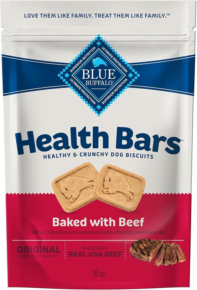 Blue Buffalo Health Bars Crunchy Dog Biscuits, Oven-Baked With Natural Ingredients, Beef, 16-oz Bag