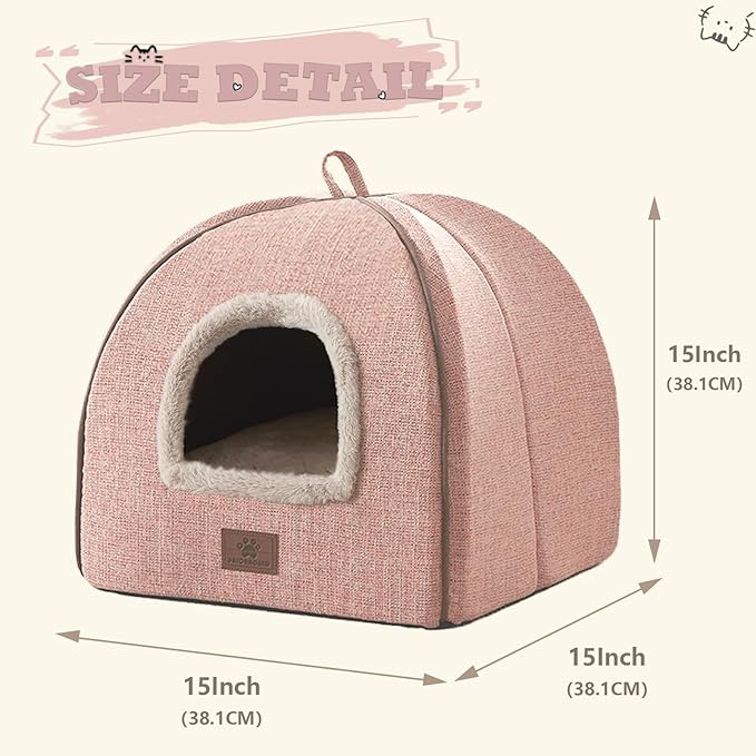 WINDRACING Cat Bed for Indoor Cats - Cat House Cats Tent with Removable Washable Cushioned Pillow, Soft and Self Kitten beds,for Small and Medium Pet Bed, Pink