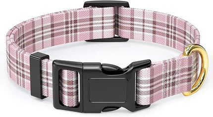 Rnivvi Dog Collar for Small Dogs, Cute Heavy Duty Adjustable Puppy Collar with Quick Release Buckle for Boy Girl & Female, Pet Accessories for Walking Running, S Length 3/4" Width, Pink Tartan