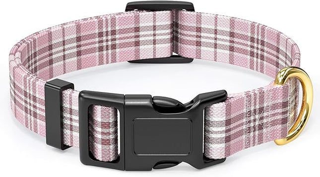 Rnivvi Dog Collar for Large Dogs, Cute Heavy Duty Adjustable Puppy Collar with Quick Release Buckle for Boy Girl & Female, Pet Accessories for Walking Running, L Length 1" Width, Pink Tartan