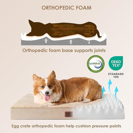 EHEYCIGA Orthopedic XL Dog Beds for Extra Large Dogs with Removable Washable Cover for Crate, Khaki, 41x27